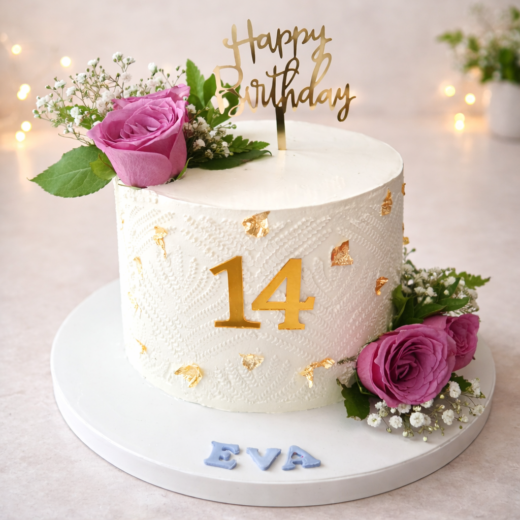 Golden 14 Floral Elegance Cake