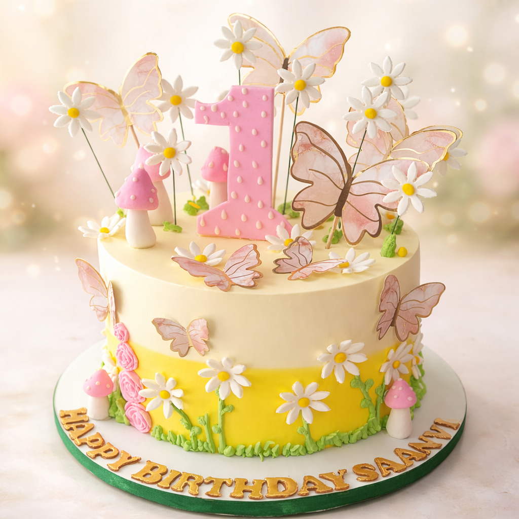 Enchanted Garden First Birthday Cake