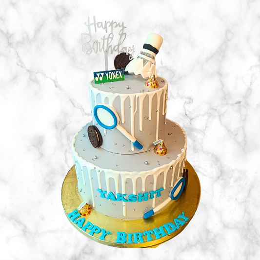 Two-Tier Badminton Cake with Drip Design