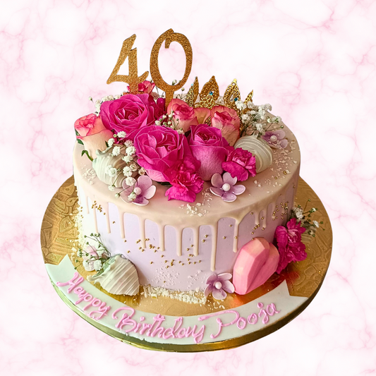 Elegant Pink Floral Birthday Cake