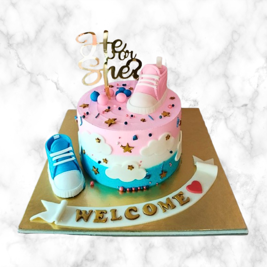 Adorable He or She Gender Reveal Cake - Main Image