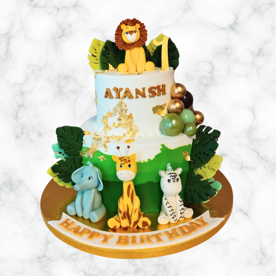 Jungle Jubilee First Birthday Cake