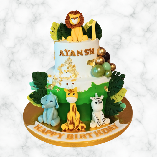 Jungle Jubilee First Birthday Cake