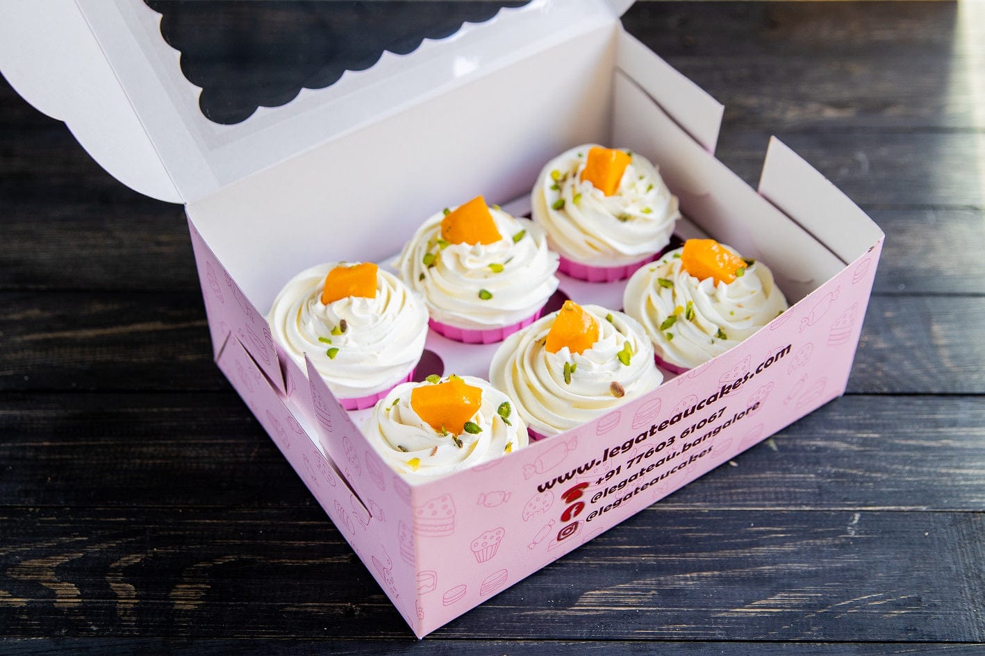 legateaucakes Eggless Mango Vanilla Cupcakes (Box of 6)