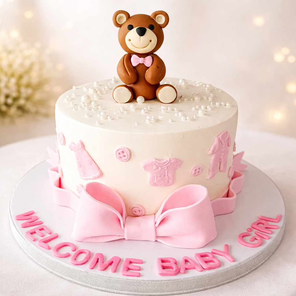 Teddy Bear Baby Girl Cake