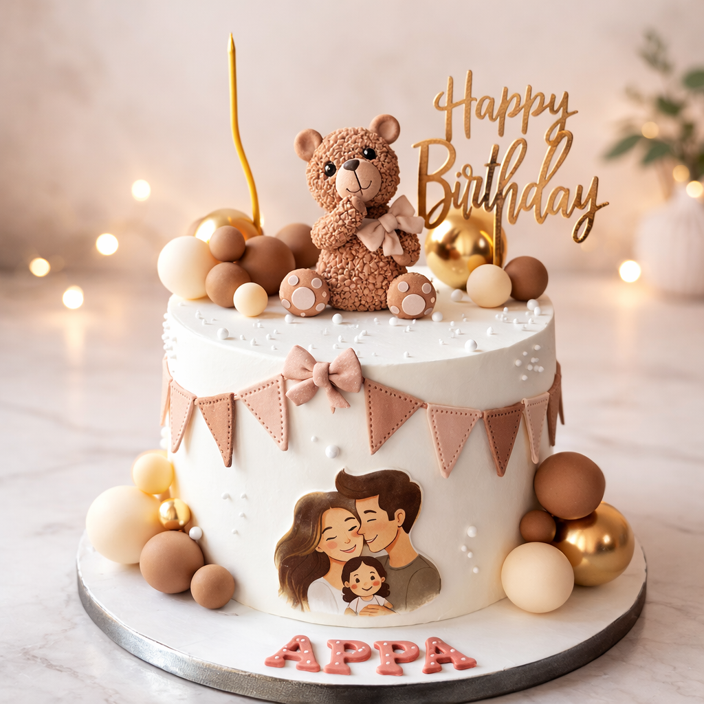 Elegant Teddy Birthday Cake