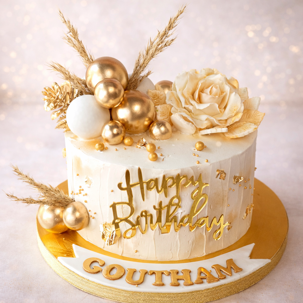 Golden Elegance Birthday Cake