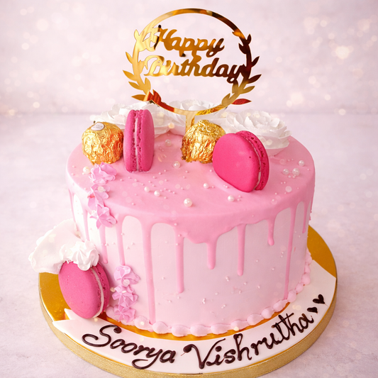 Pink Drip Macaron Birthday Cake