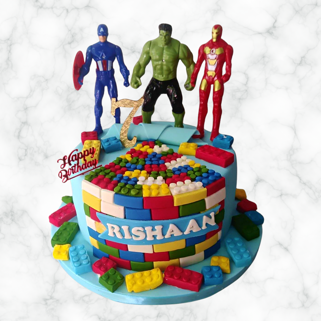 A Lego® Marvel Mashup Cake