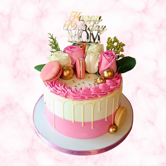 Elegant Floral Birthday Cake for Mom