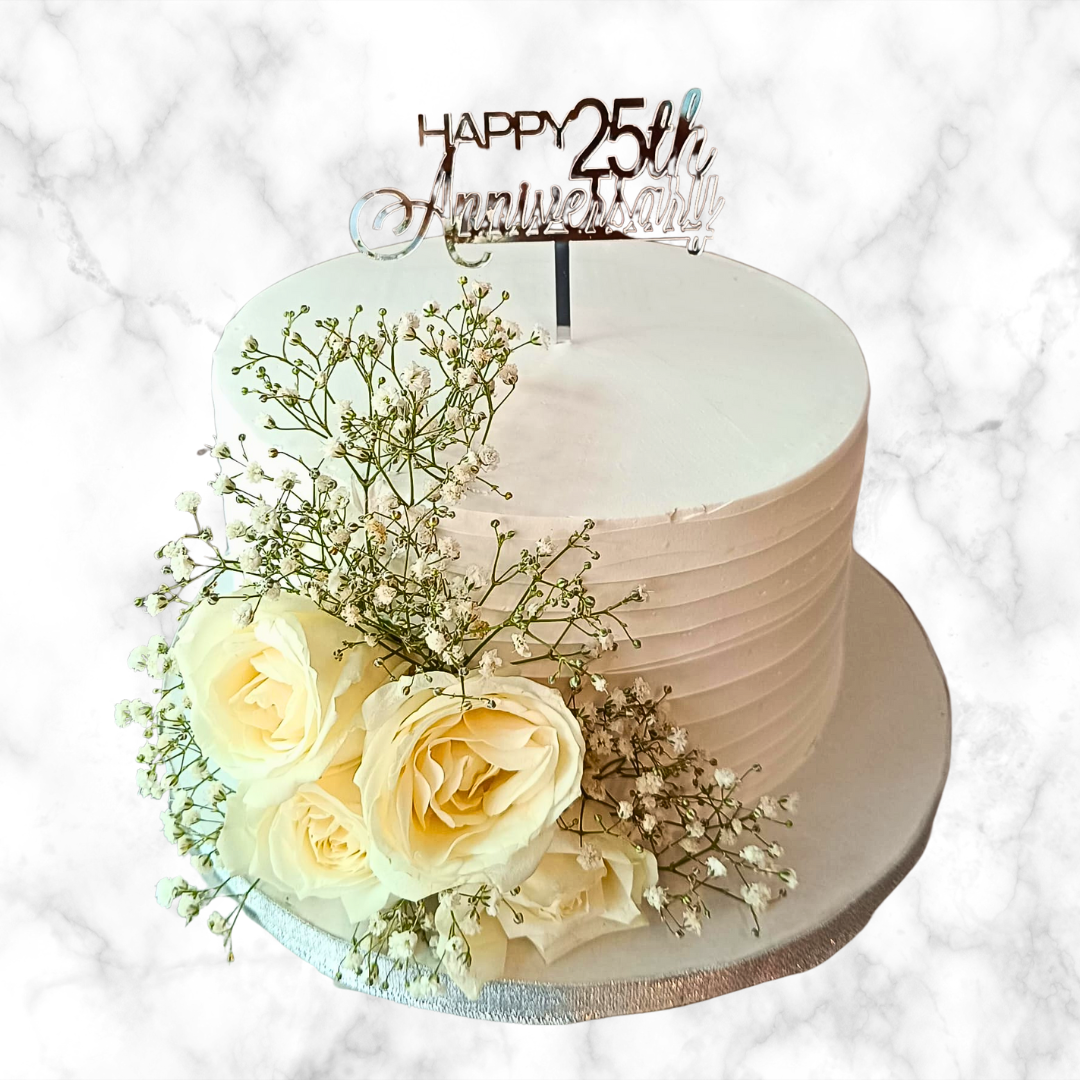 Elegant White Anniversary Cake