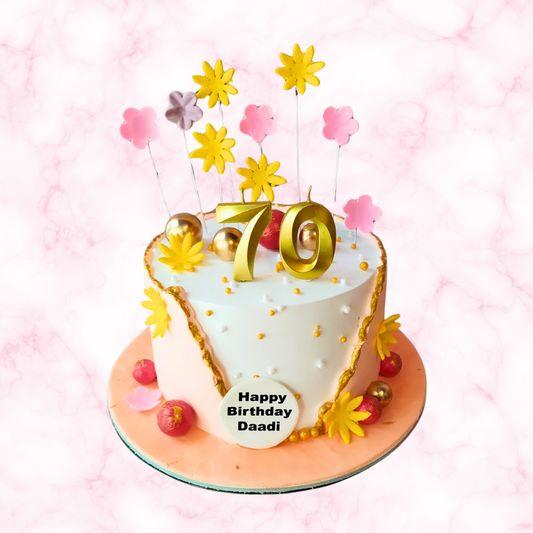 Golden 70th Birthday Bloom Cake