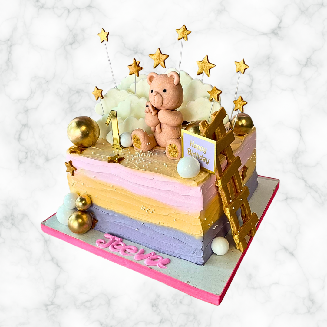 Teddy Bear's Golden Climb Cake