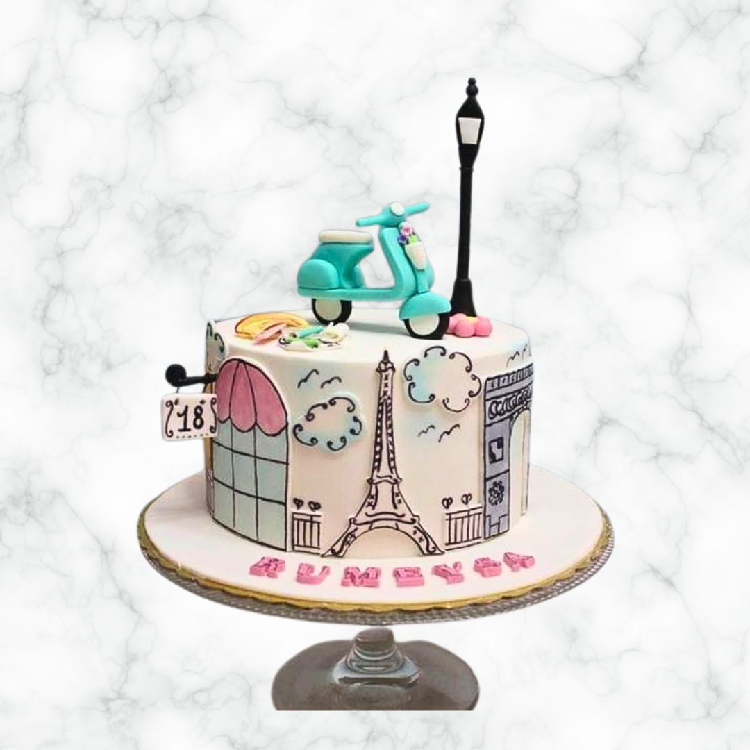 Scootin' Around the World Cake