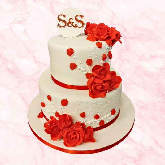 Scarlet Stripes & Blooming Love Cake
