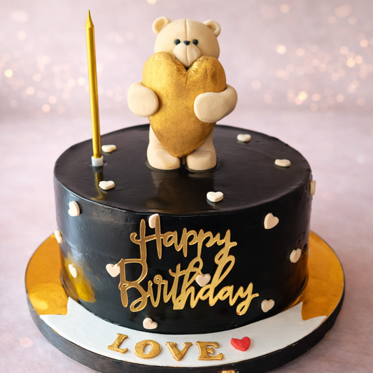 Golden Love Teddy Cake