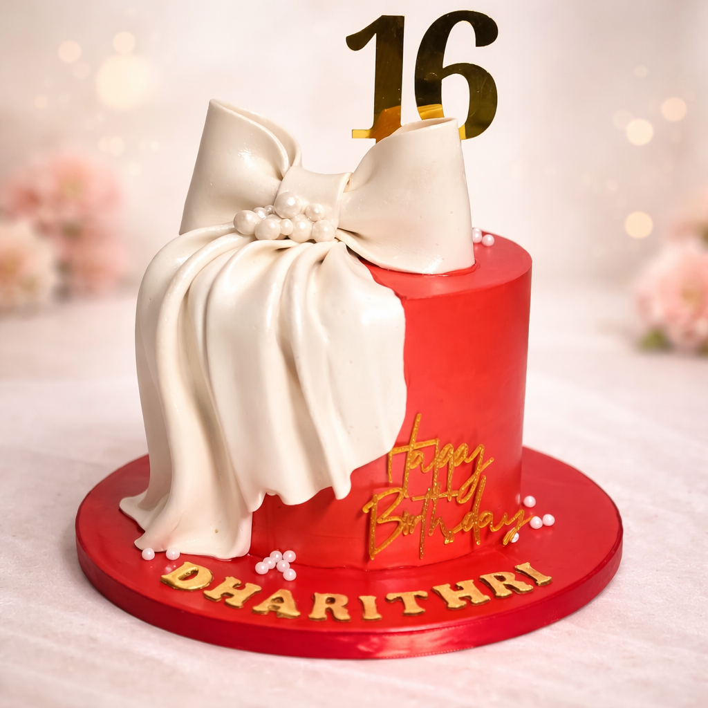 Red Bow 16th Birthday Cake