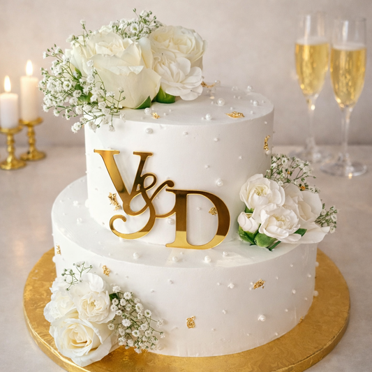 Elegant White & Gold Floral Celebration Cake