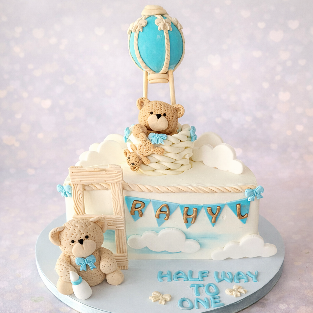 Teddy Balloon Half-Birthday Cake