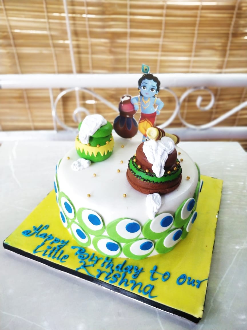 Cake My Day - Little krishna themed cake 🤩 Flavour: truffle Design  provided by client Thank you Dr. Midhu for the order. Topper: @craftopia_jj  . . . . . . . . . . . . . #